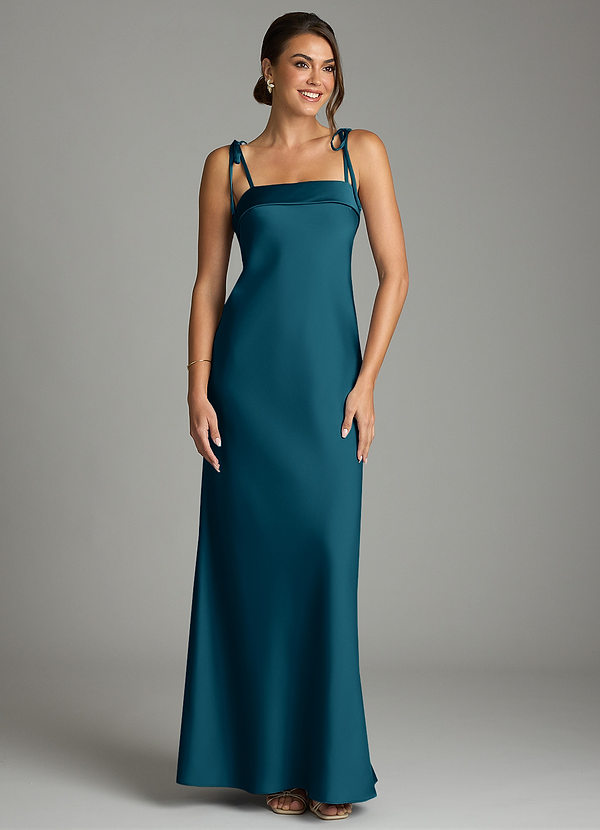 Azazie Ellia Bridesmaid Dresses Ink Blue Sheath Bow Stretch Satin Dress image1