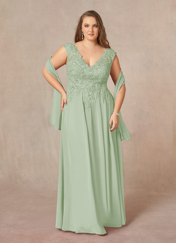 Azazie Amethyst Mother of the Brides Dresses Dusty Sage A-Line V-Neck Sequins Chiffon Dress image1