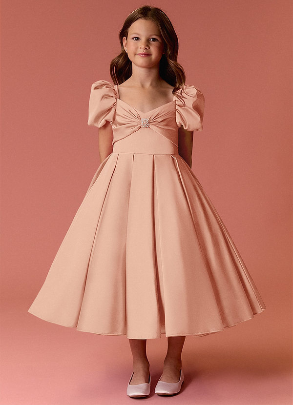Barbie ♥ Azazie Flower Girl Dresses English Rose Ball-Gown Sweetheart Neckline Stretch Satin Dress image1