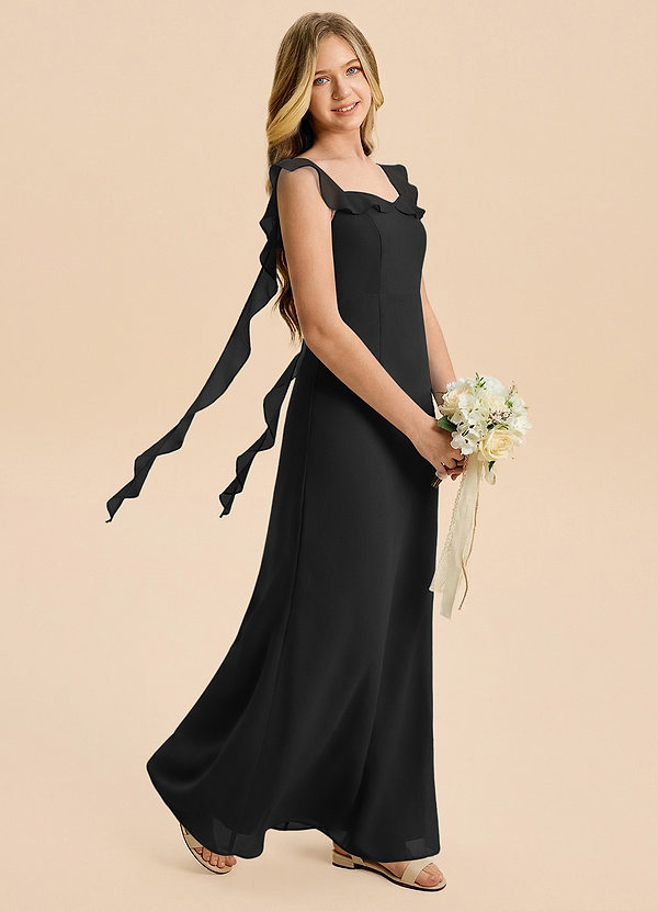Azazie Cindy Junior Black A-Line Ruched Chiffon Dress image1
