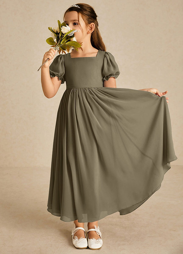 Azazie Joss Flower Girl Dresses Willow Green A-Line with Sleeves Chiffon Dress image1