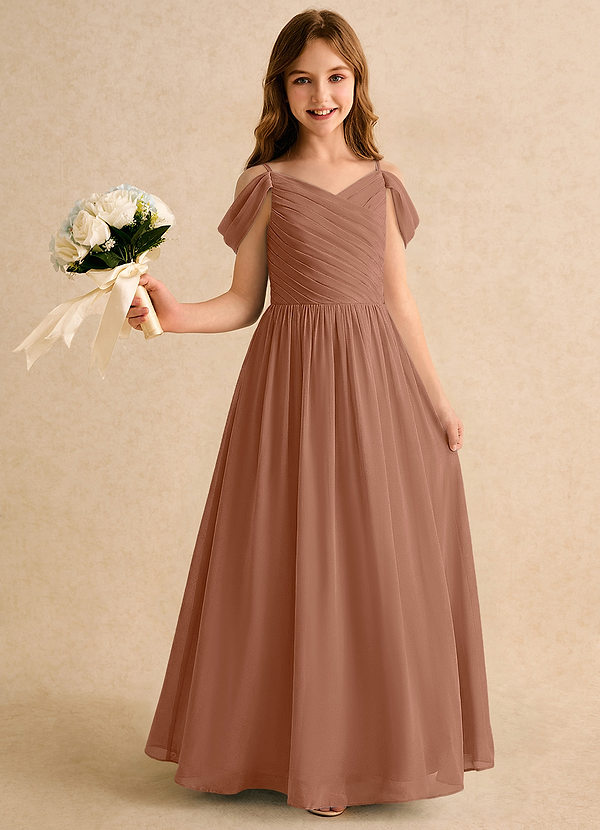 Azazie Chelo Girls Formal Abiti da Damigella Bambina Abito A-Line in Chiffon Plissettato Bronzo image1