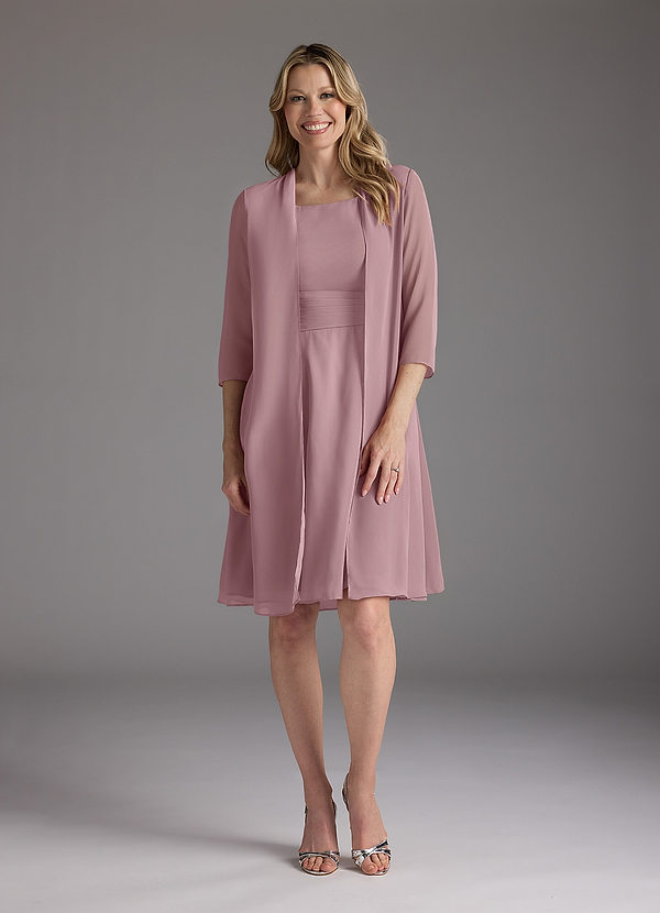 Azazie Shirley Mother of the Brides Dresses Dusty Rose A-Line Scoop Pleated Chiffon Dress image1