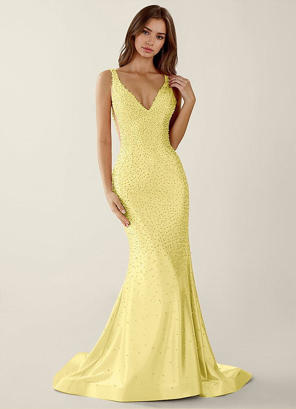 Roxana Lemon Sorbet V-neck Hot Rhinestones Corset Prom Dress image1