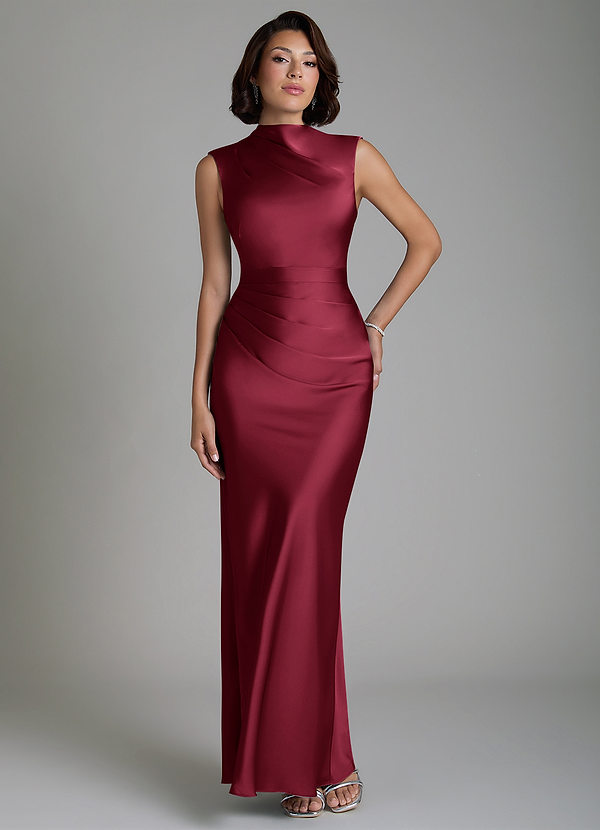 Azazie Lumia Robes de demoiselle d'honneur Robe Fourreau en Satin extensible Corset Bourgogne image1