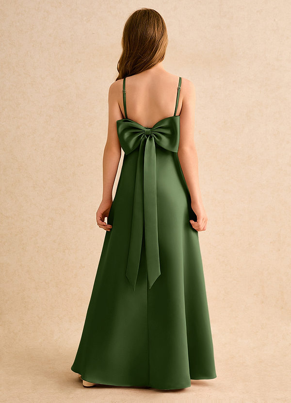 Azazie Joella Girls Formal Flower Girl Dresses Olive A-Line Pleated Matte Satin Dress image1