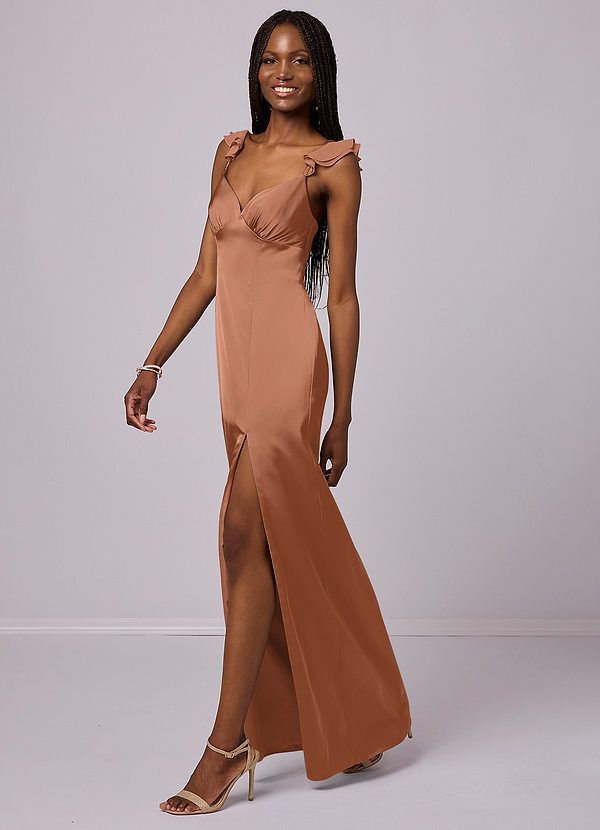 Barbie ♥ Azazie Bridesmaid Dresses Sheath Stretch Satin Floor-Length Dress image1