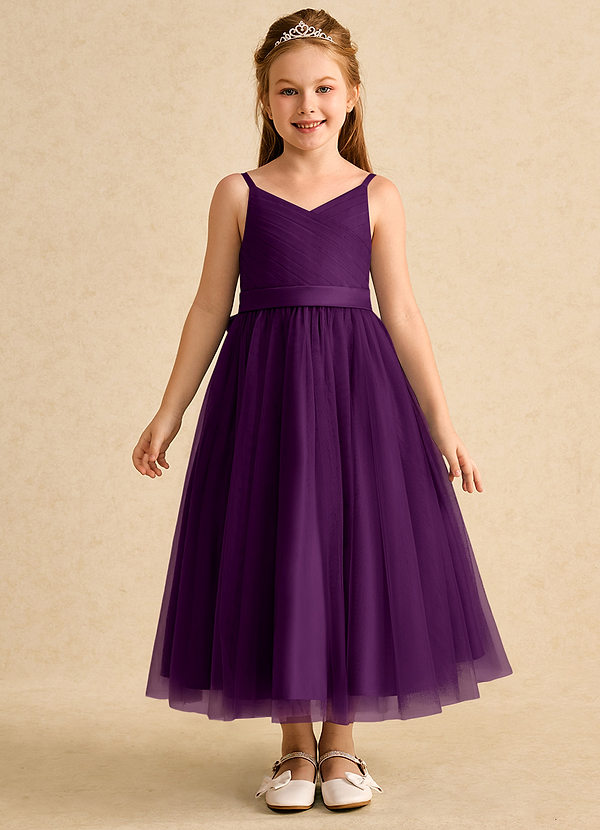 Azazie Patootie Vestidos de Niña de Flores Vestido de Uva de Tul de Corte En A con Tirante Espagueti image1