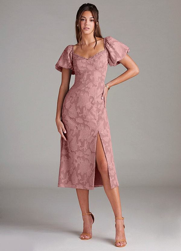 Azazie Evalina Bridesmaid Dresses Dusty Rose Sheath Floral Burnout Dress image1