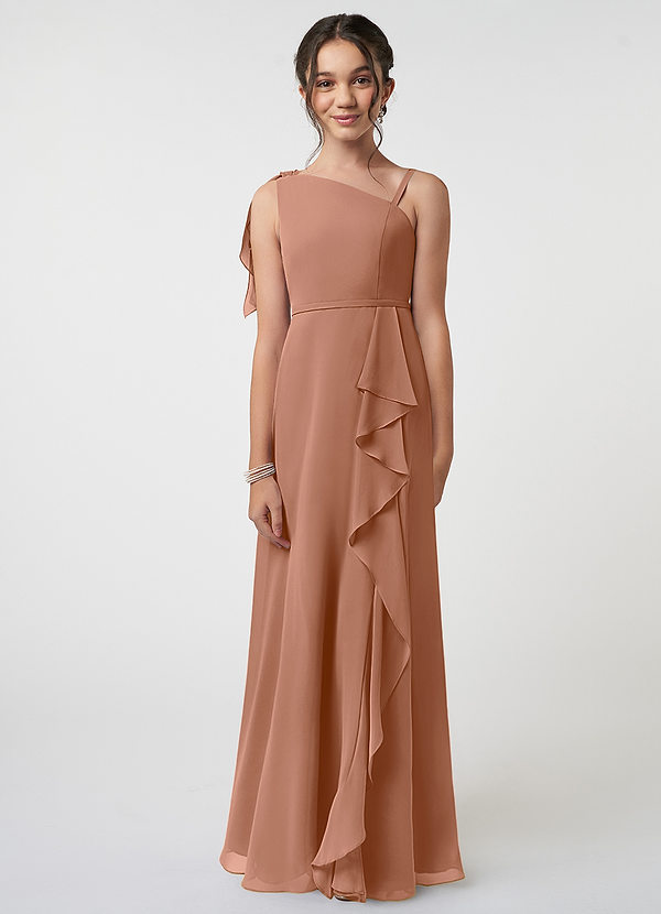Azazie Aidy Junior Bronzer A-Line Bow Chiffon Dress image1