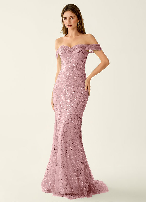Caterina Dusty Pink Beading Squins Lace Up Back Prom Dress image1