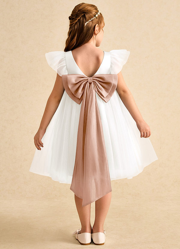 Azazie Munchkin Abiti da Ragazza di Fiori Abito A-Line in Tulle Fiocco Avorio Rosa Champagne image1