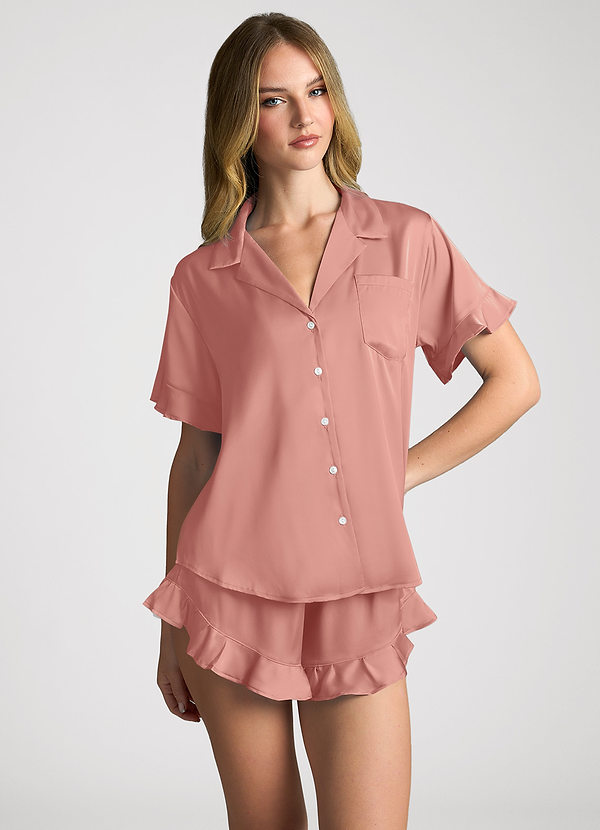 front Rosetta Pigiama a maniche corte con volant in tinta unita