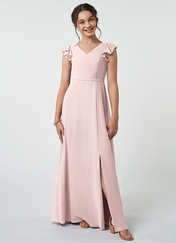 Azazie Claudine Junior Blushing Pink A-Line Pleated Chiffon Dress image1