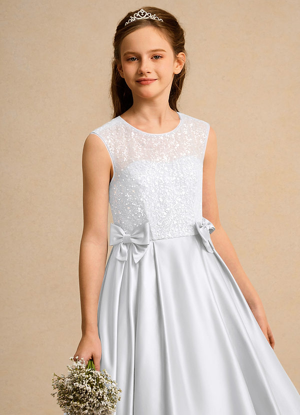 Azazie Candy Girl Bloemenmeisjes Jurken Baljurk Jurk van Mat Satijn Boog Wit image1