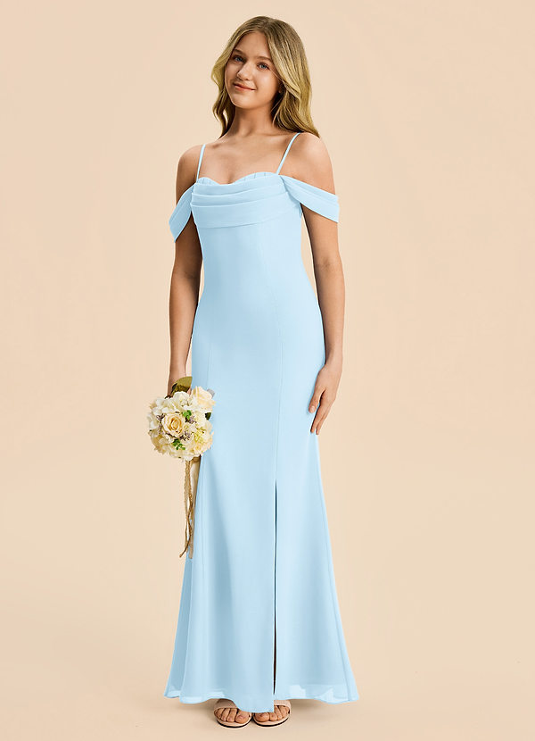 Azazie Nira Junior Sky Blue Mermaid Ruched Chiffon Dress image1