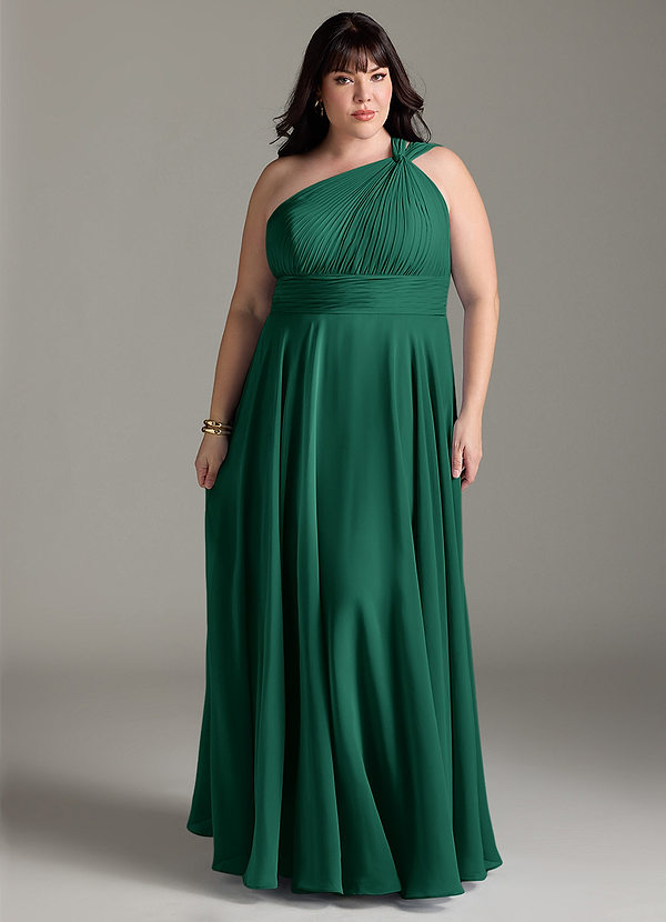 Azazie Charlize Bridesmaid Dresses Emerald A-Line One Shoulder Chiffon Dress image1