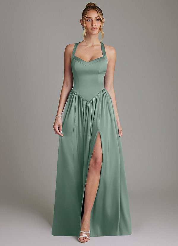 Francis Bridesmaid Dresses Silver Sage A-Line Corset Stretch Satin Dress image1