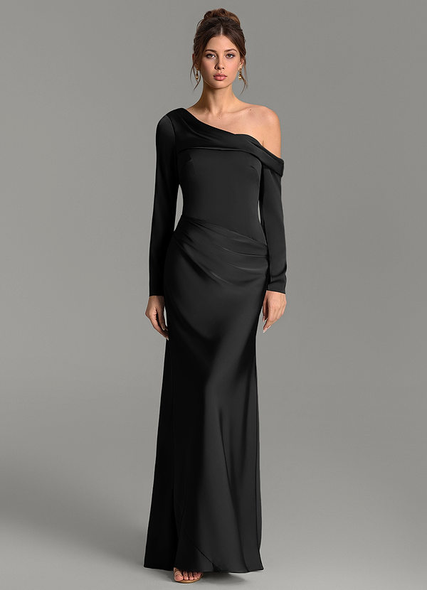 Azazie Sandra Brautjungfernkleider Meerjungfrau-Linie Langarm Stretch-Satin Kleid Schwarz image1