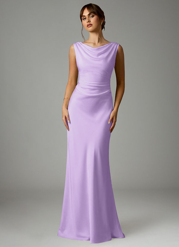 Azazie Kieryn Robes Demoiselle d'honneur Robe Sirène en Satin extensible Plissée Lilas image1