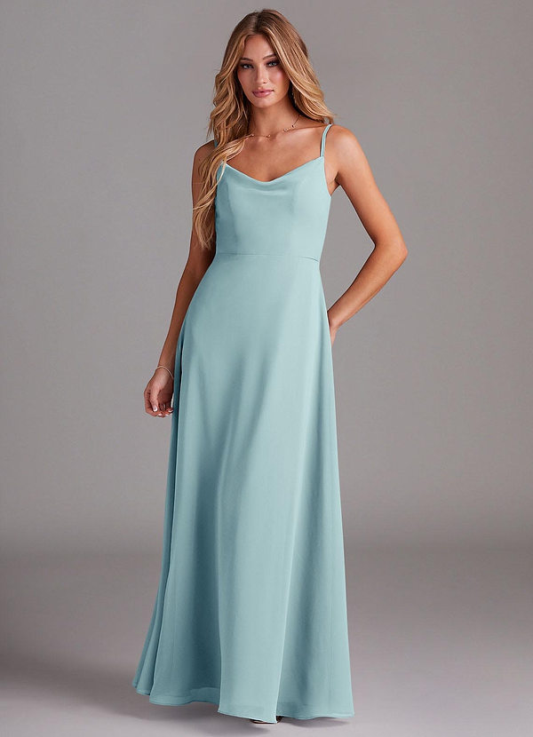 Azazie Daenerys Bridesmaid Dresses Sea Glass A-Line Cowl Chiffon Dress image1