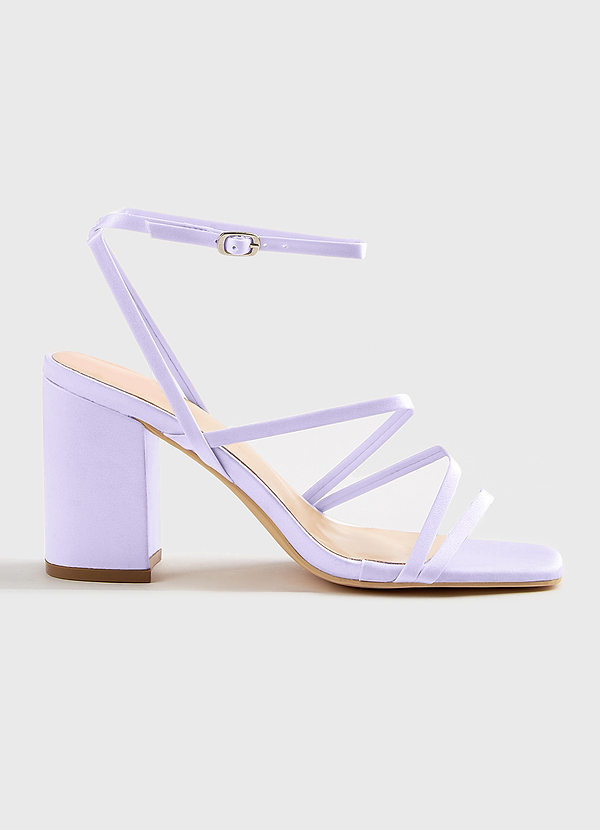 front Matching Color Matte Satin Ankle Strap Block Heel Sandals
