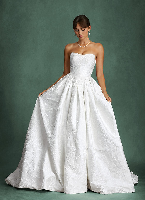 Bria Wedding Dresses Diamond White Ball-Gown Strapless Floral Jacquard Dress image1