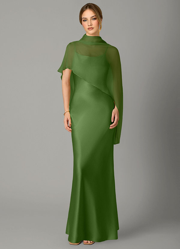 Azazie Jaleesa Bridesmaid Dresses Basil A-Line High Neck Stretch Satin Dress image1