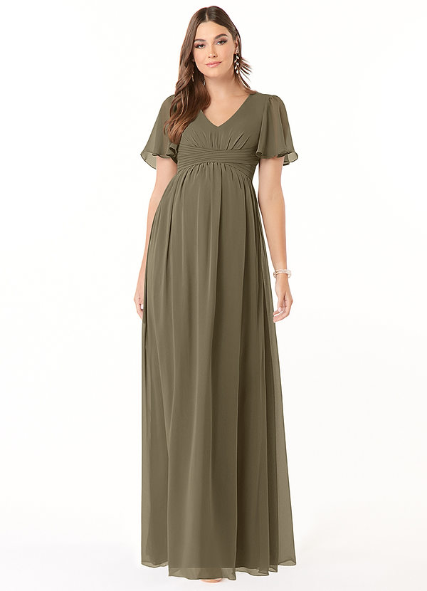 Azazie Verna Maternity Bridesmaid Dresses A-Line V-Neck Ruched Chiffon Floor-Length Dress image1