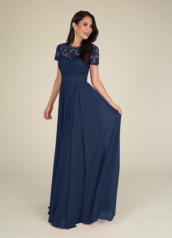 Azazie Annette Brautmutterkleider A-Linie Spitze Chiffon Kleid Dunkelmarine image1