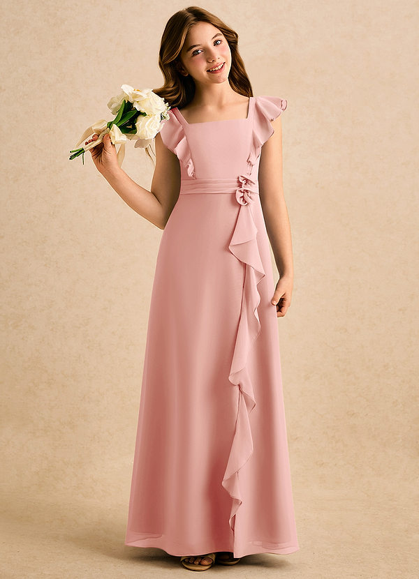 Azazie Soso Girls Formal Sukienki dla dziewczynek sypiących kwiaty Linia A Pofałdowany Szyfon Długość podłogi Sukienka image1