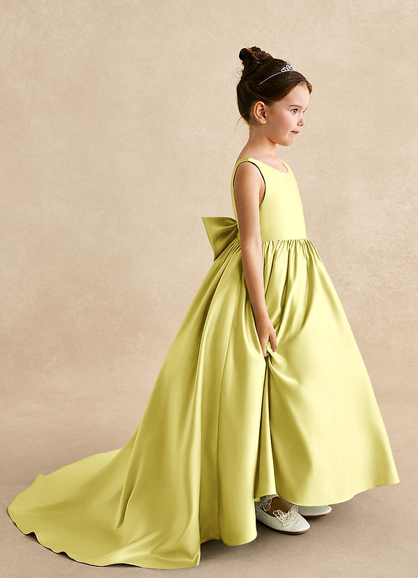 Azazie Mimia Flower Girl Dresses Lemon Sorbet A-Line Bow Matte Satin Dress image1