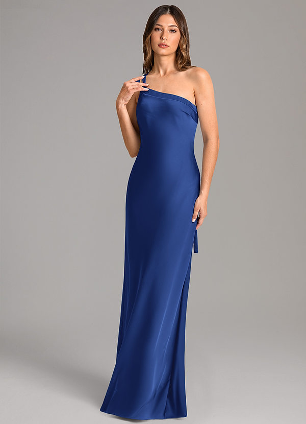 Azazie Monroe Bridesmaid Dresses Royal Blue Mermaid One Shoulder Stretch Satin Dress image1