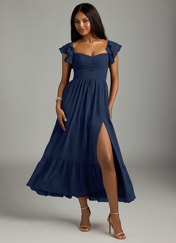 Azazie Anaya Bridesmaid Dresses Dark Navy A-Line Pleated Chiffon Dress image1