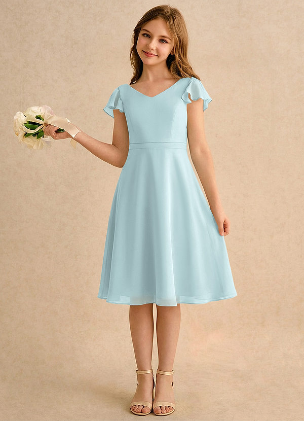 Azazie Narin Girls Formal Blomsterpigekjoler A-Line med ærmer Chiffon Knælængde Kjole image1