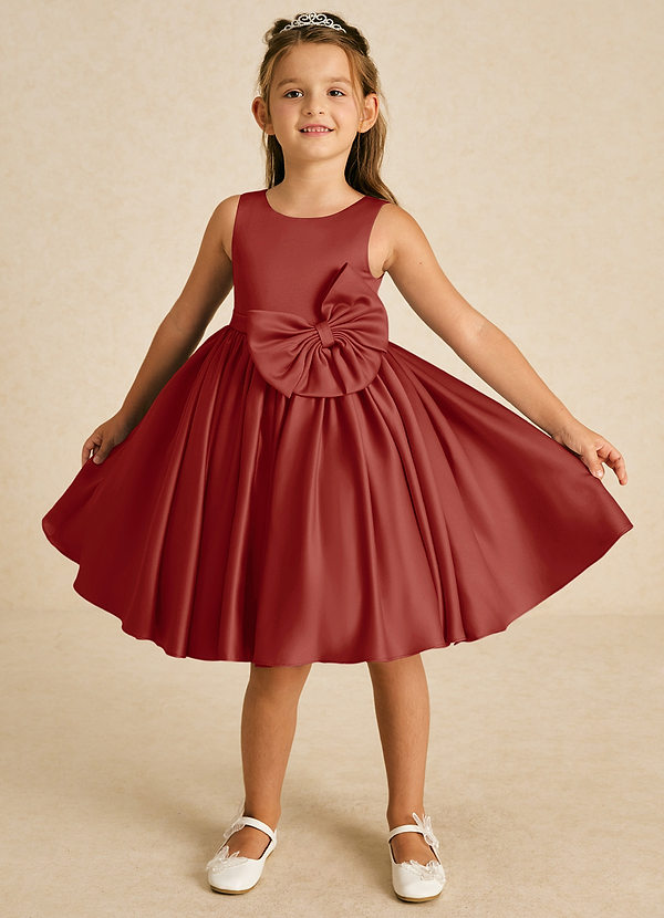 Azazie Apple Flower Girl Dresses Terracotta A-Line Bow Matte Satin Dress image1