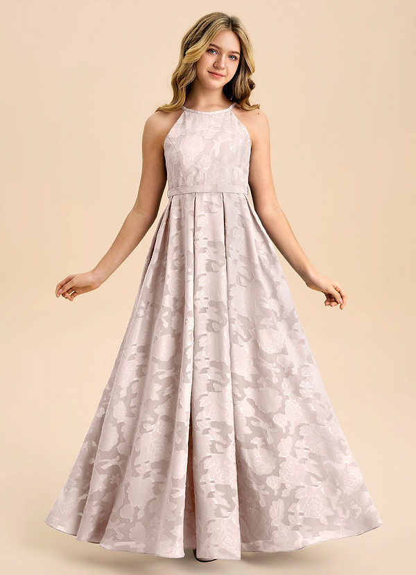 Azazie Arianthe Junior Abito A-Line in Floral Burnout Plissettato Rosa Rossore image1