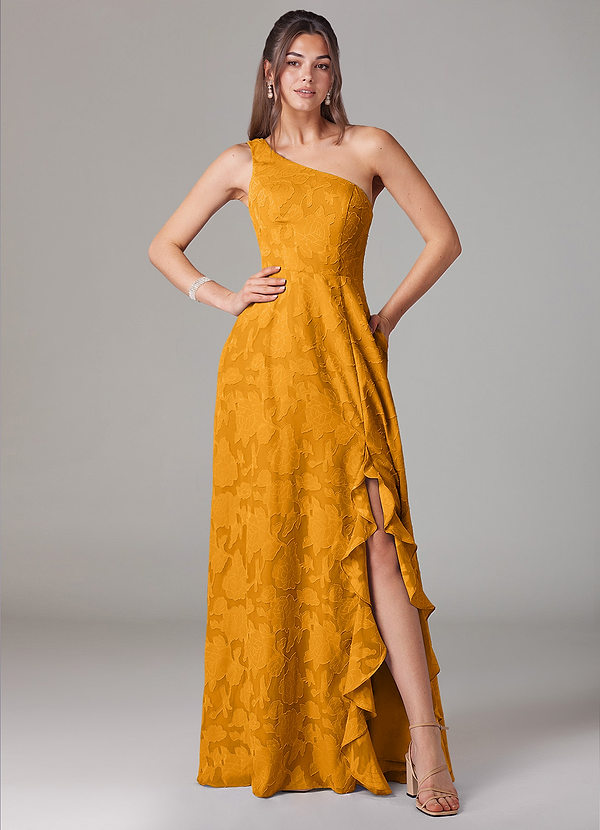 Azazie Ellianna Bruidsmeisjes Jurken Jurk van Bloemen Burn-out met A-Lijn One-Shoulder Boterbabbelaar image1