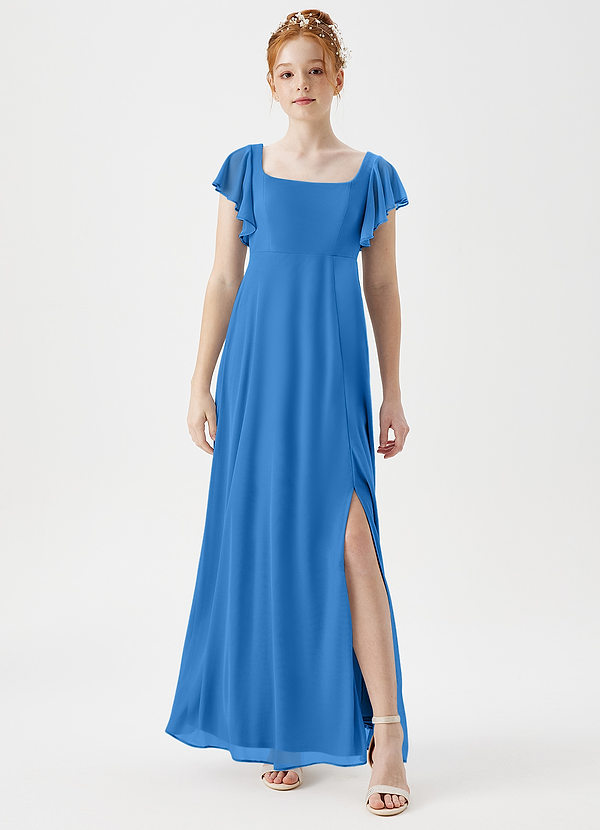 Azazie Bondi Junior A-Linie Seitliche Cut-Outs Gittergewebe Kleid Blauhäher image1