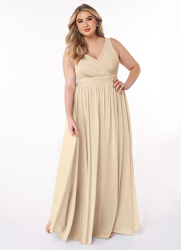 Azazie Kora Bridesmaid Dresses Champagne A-Line Pleated Chiffon Dress image1