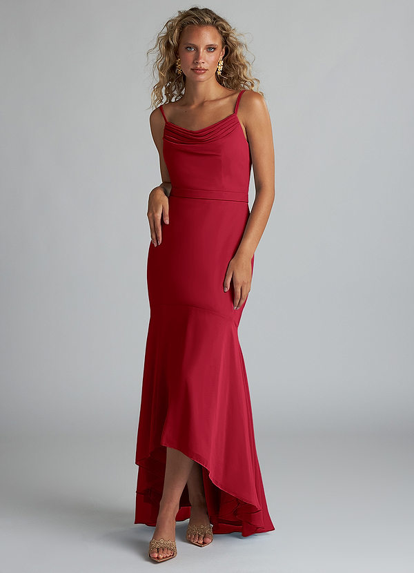Azazie Summer Bridesmaid Dresses Scarlet Mermaid Scoop Cowl Chiffon Dress image1