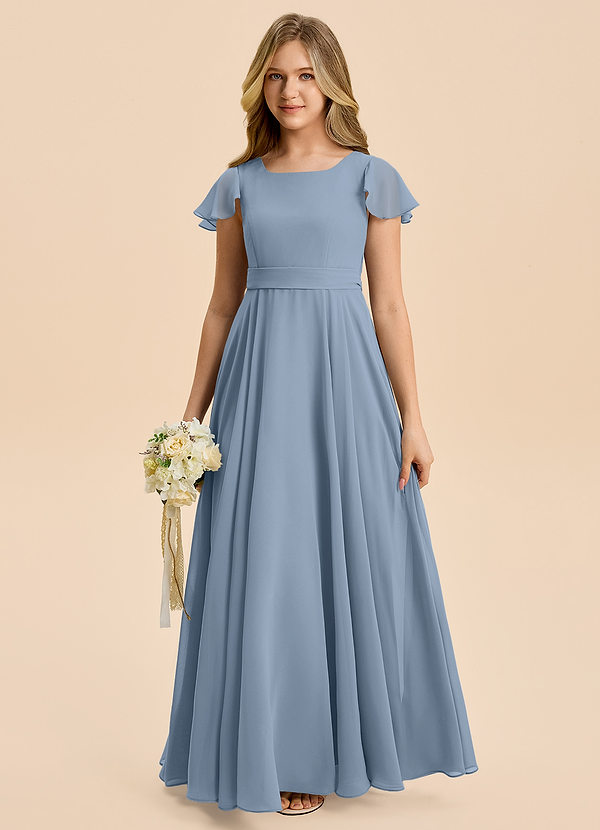 Azazie Cady Junior A-Linie Plissee Chiffon Kleid Staubblau image1