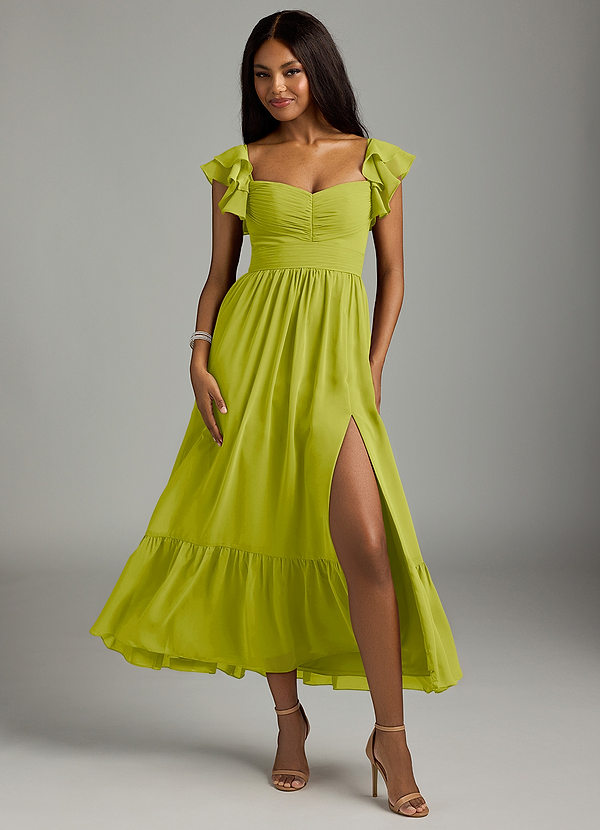 Azazie Anaya Bridesmaid Dresses Lemongrass A-Line Sweetheart Neckline Chiffon Dress image1