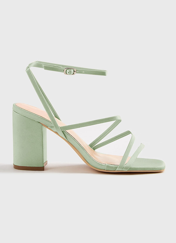 front Matching Color Matte Satin Ankle Strap Block Heel Sandals