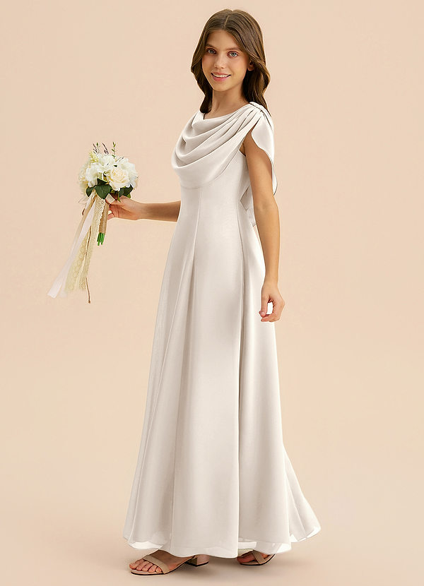 Azazie Lambie Junior White Alabaster A-Line Pleated Chiffon Dress image1