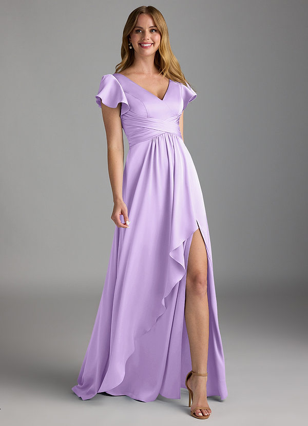 Azazie Omari Bridesmaid Dresses Lilac A-Line Stretch Satin Dress image1