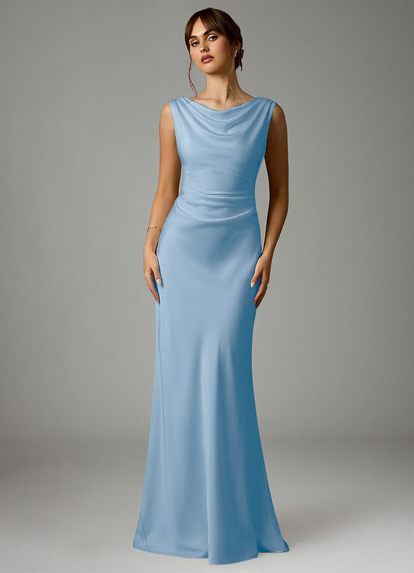 Azazie Kieryn Bridesmaid Dresses Powder Blue Mermaid Pleated Stretch Satin Dress image1