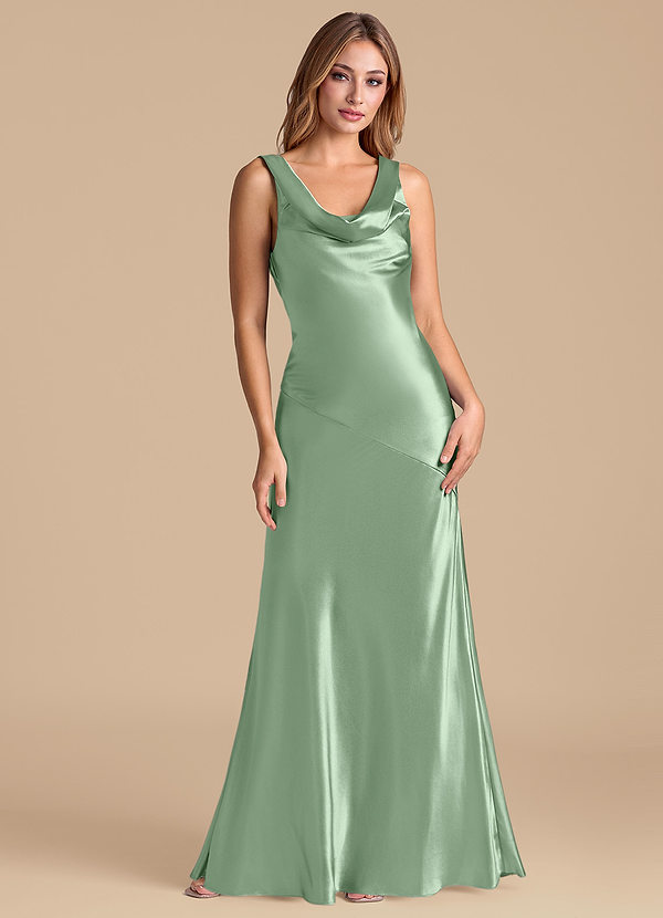 Azazie Rylina 신부 들러리 드레스 인어 메탈릭 새틴 바닥 길이 드레스 image1