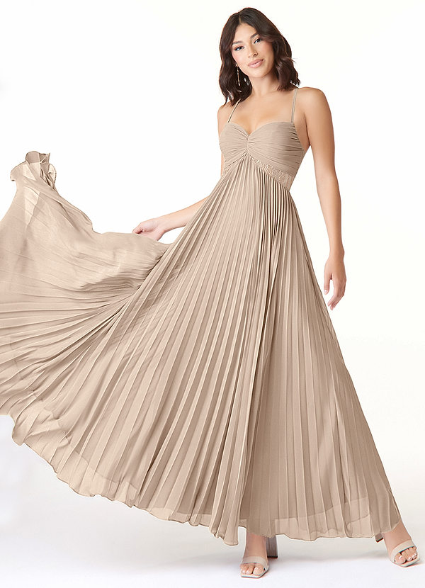 Azazie Devyn Bridesmaid Dresses Taupe A-Line Corset Chiffon Dress image1