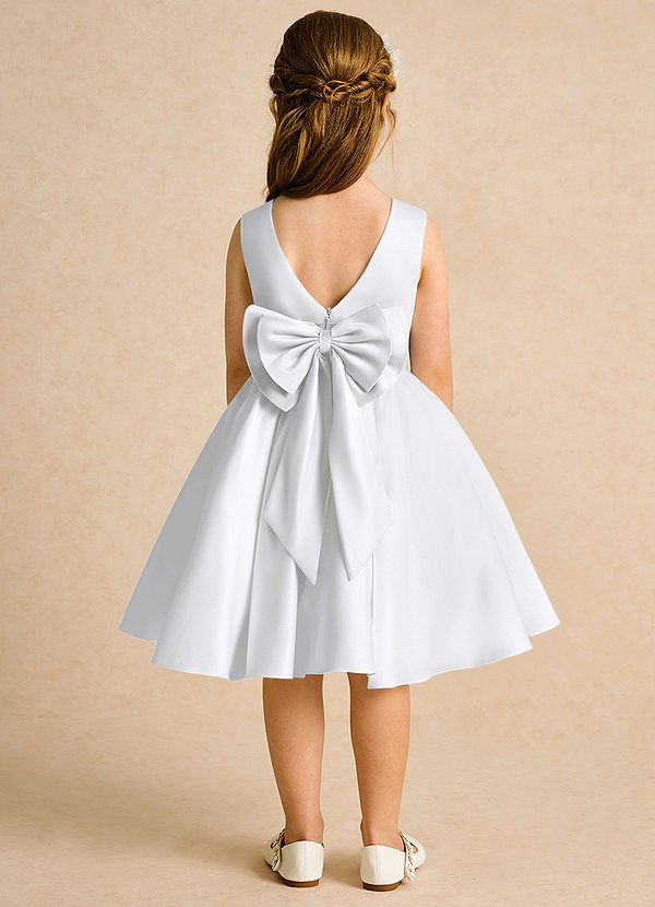 Azazie Sosie Flower Girl Dresses White White A-Line Pleated Matte Satin Dress image1